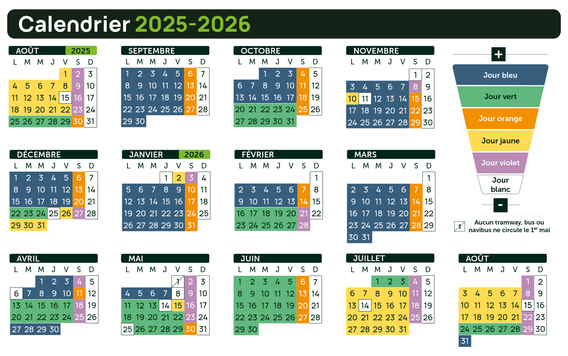 calendrier naolib 2025-2026